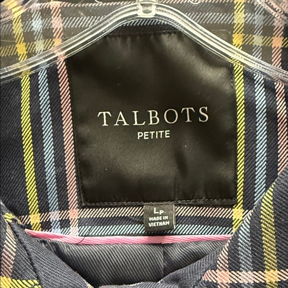 Talbots Navy Plaid Coat with Colorful Stripes - Picture 4 of 7
